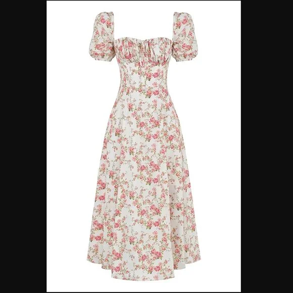House of CB Tallulah Milk Maid Rose Print Midi Dress Small - Picture 1 of 5